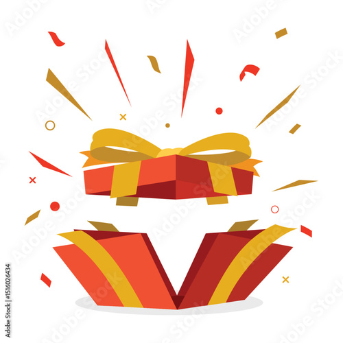 Opened surprise red gift box special give away package reward presents