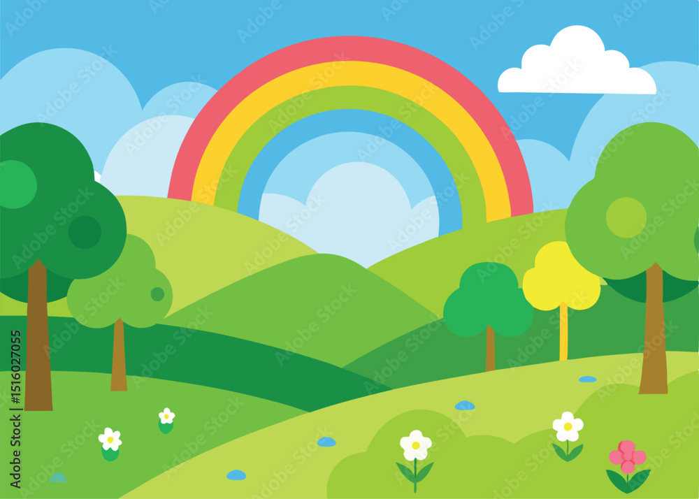 Fototapeta premium landscape with rainbow and trees
