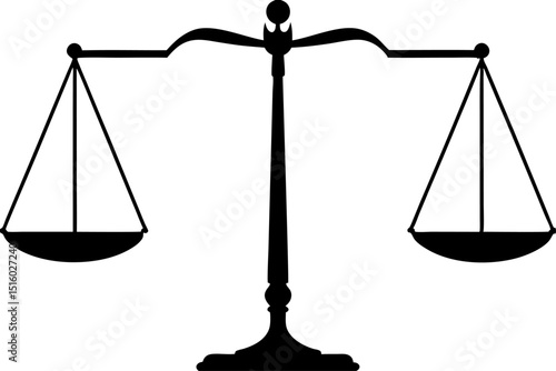 A black and white illustration of a balance scale on a white background art