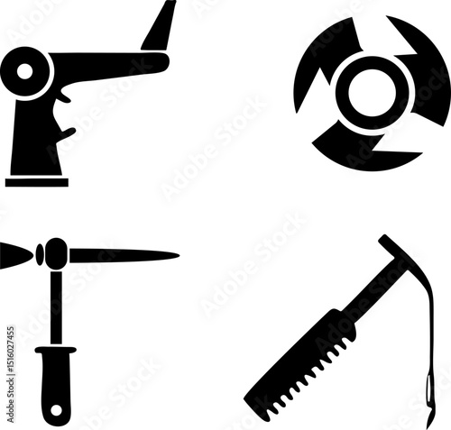 A collection of four black and white tool icons isolated on a white background