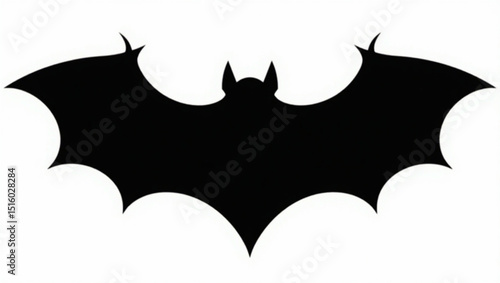 A bold, symmetrical bat silhouette in frontal view with wide, angular wings and fierce eye slits. This solid black vector graphic exudes gothic Halloween vibes, ideal for stickers, tattoos, or eerie 