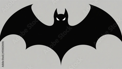A bold, symmetrical bat silhouette in frontal view with wide, angular wings and fierce eye slits. This solid black vector graphic exudes gothic Halloween vibes, ideal for stickers, tattoos, or eerie d