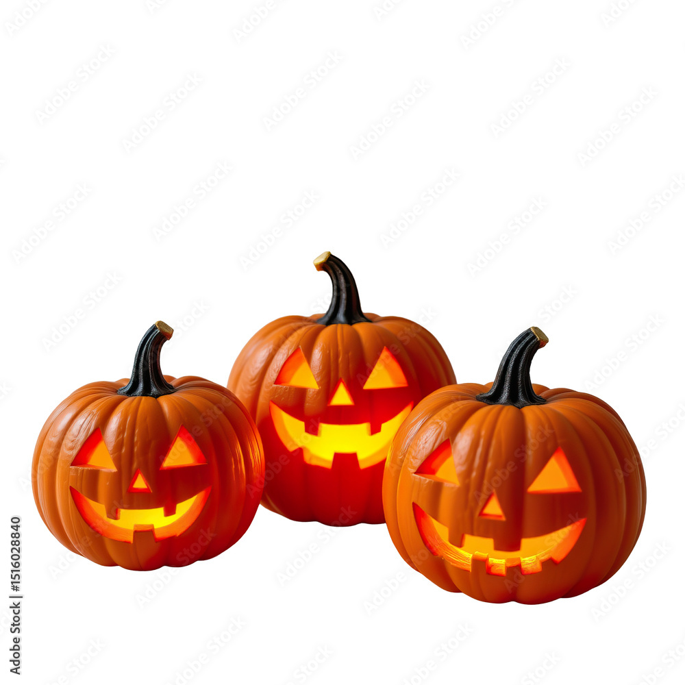 Three Halloween Pumpkins with Bright Expressions and Flickering Light for Festive Autumn Decor and Celebrations Three Halloween Pumpkins with Bright Expressions and Flickering Light for Festive Autumn Decor and Celebrations