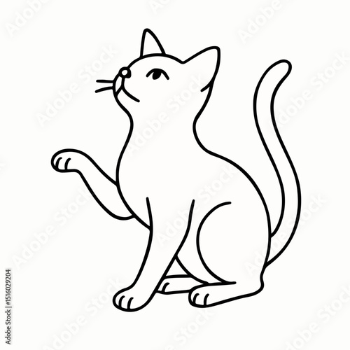Playful Gesture: A graceful line drawing captures a domestic cat in mid-action, paws elegantly raised. this minimalist illustration showcases the feline's charm and curiosity.