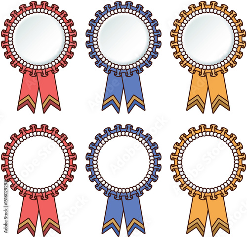 Ribbon Decoration Rosetta Medal Set Decoration Medal of Honor, line art, red, blue, orange / リボンの装飾 ロゼッタ メダル セット 装飾 勲章 名誉 線画 赤 青 橙色