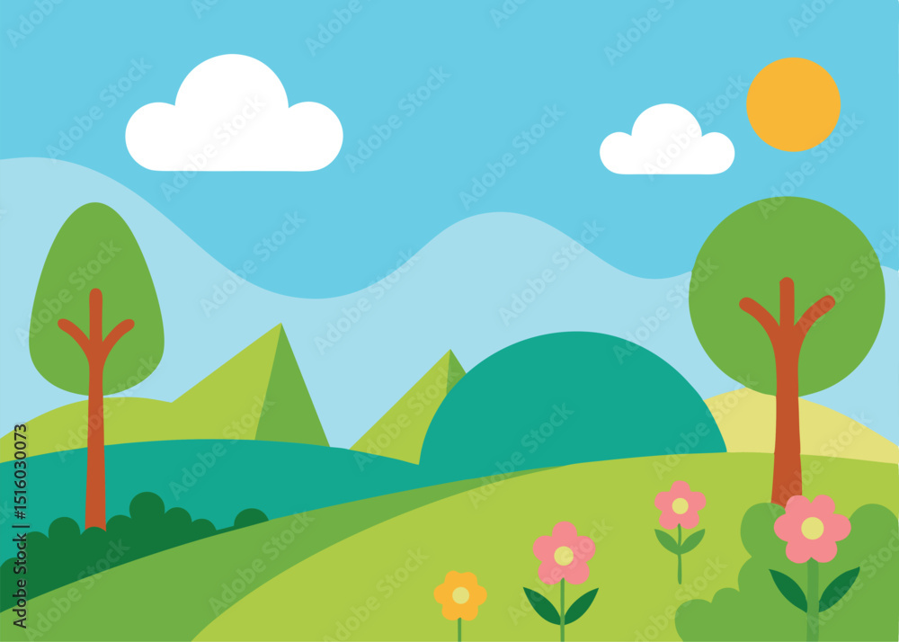 Fototapeta premium spring landscape with trees and clouds