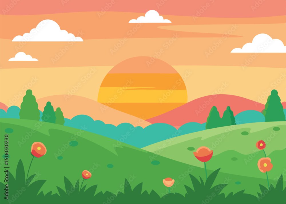 Naklejka premium vector illustration of a rural landscape