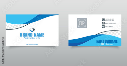 Business card with waves. With contact information. Ideal for corporate, digital, and startup use