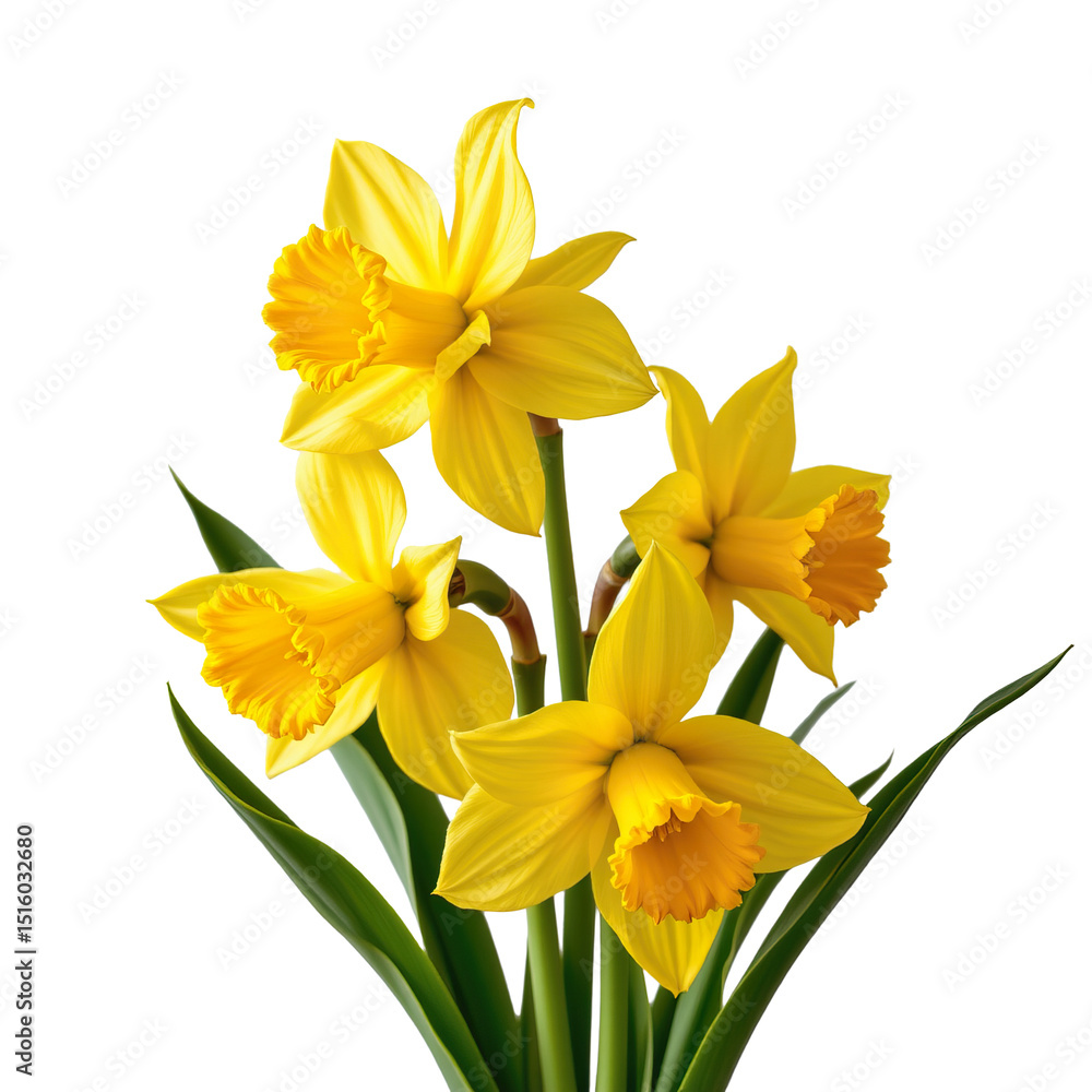 Fototapeta premium Bright Yellow Daffodils in Full Bloom Against a Simple Background Ideal for Spring Themes and Floral Arrangements