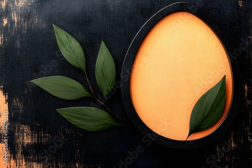 Abstract Black and Orange Wall Art with Vibrant Green Leaf Accent