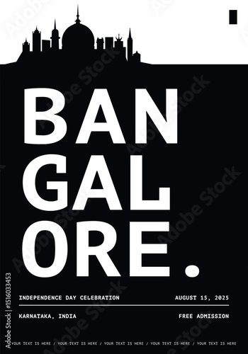 Bangalore typography minimalist vector poster for songkran, national festival, independence day, holiday layout. Brochure, leaflet, flyer, presentation monochrome image template with text for India