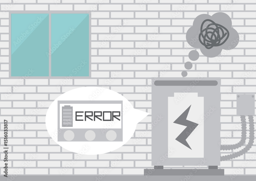 Obraz premium 家庭用蓄電池が故障でリモコンにエラーメッセージが表示されているイメージ素材