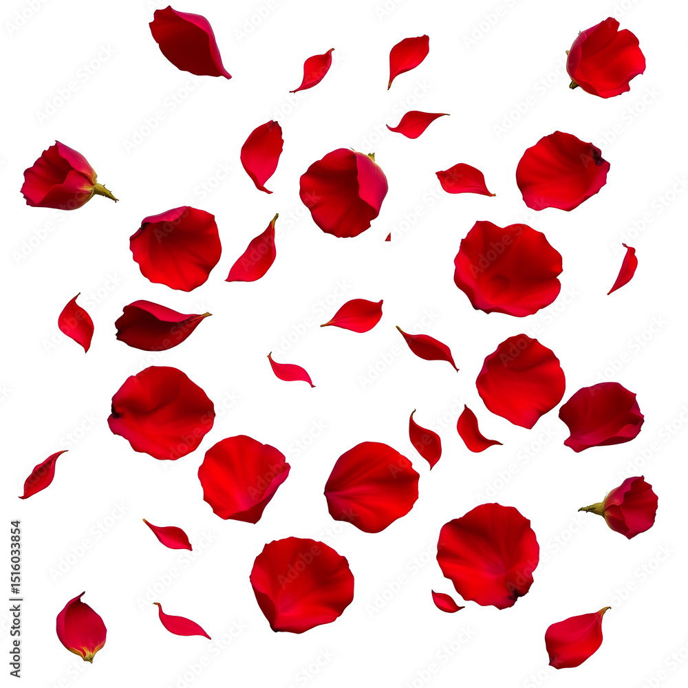 Aesthetic Floating Red Rose Petals on White Background for Romantic Themes and Elegant Decorations Aesthetic Floating Red Rose Petals on White Background for Romantic Themes and Elegant Decorations