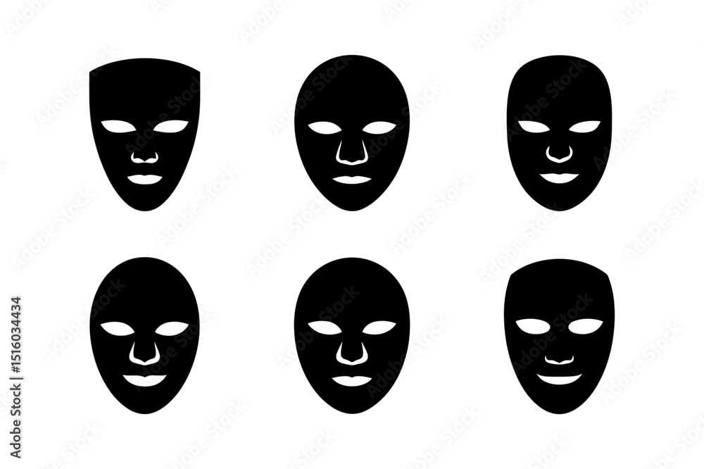 Collection of black mask face silhouette vector Collection of black mask face silhouette vector