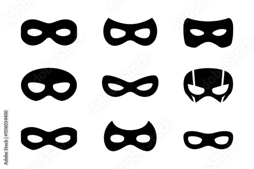 Collection of black superhero mask vector icons