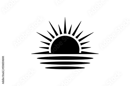 Sunrise over water silhouette vector illustration