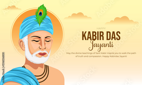 Happy kabirdas jayanti post and greeting card design. Celebrating Birthday of Indian Poet Sant Kabir Das Creative Flyer vector Illustration