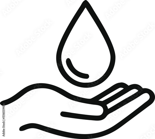 Dermatology tested vector icon in line style with water drop, hand with water logo. Dermatology test and dermatologist clinic icon, business concept allergy free and healthy