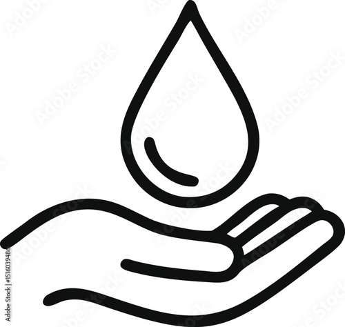 Dermatology tested vector icon in line style with water drop, hand with water logo. Dermatology test and dermatologist clinic icon, business concept allergy free and healthy