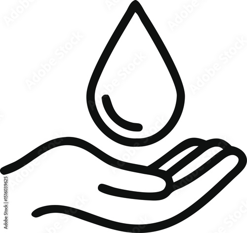 Dermatology tested vector icon in line style with water drop, hand with water logo. Dermatology test and dermatologist clinic icon, business concept allergy free and healthy
