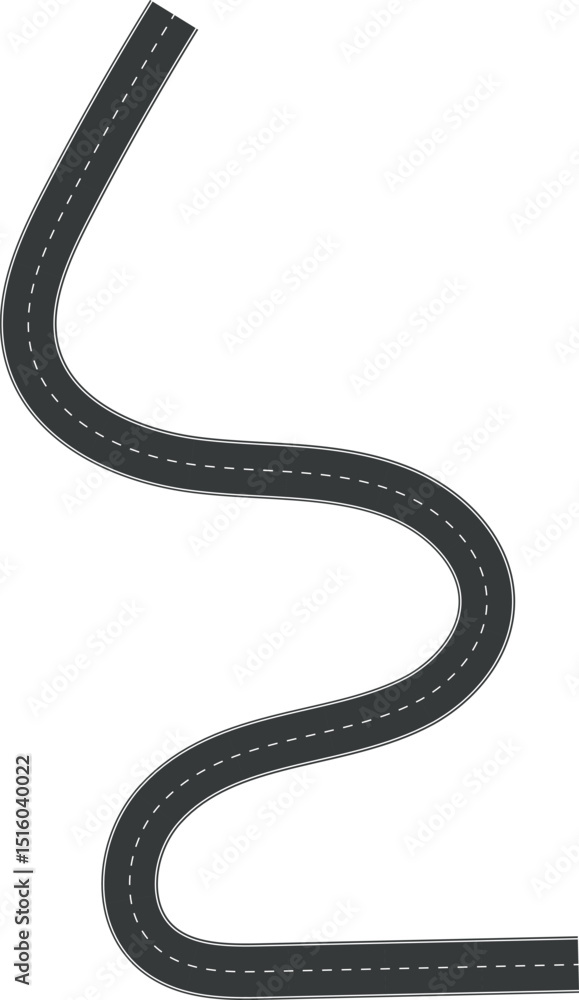 Fototapeta premium Wavy Curve road. Top view of racetrack. Winding road from top view vector illustration. Empty highway asphalt road, Ariel View Road, Empty highway black asphalt road with dividing lines.