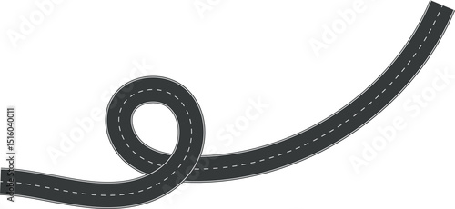 Wavy Curve road. Top view of racetrack. Winding road from top view vector illustration. Empty highway asphalt road, Ariel View Road, Empty highway black asphalt road with dividing lines.