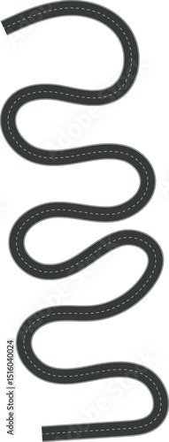 Wavy Curve road. Top view of racetrack. Winding road from top view vector illustration. Empty highway asphalt road, Ariel View Road, Empty highway black asphalt road with dividing lines.