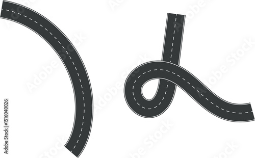 Wavy Curve road. Top view of racetrack. Winding road from top view vector illustration. Empty highway asphalt road, Ariel View Road, Empty highway black asphalt road with dividing lines.