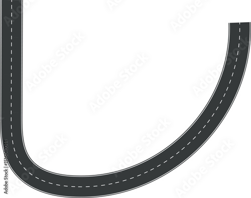 Wavy Curve road. Top view of racetrack. Winding road from top view vector illustration. Empty highway asphalt road, Ariel View Road, Empty highway black asphalt road with dividing lines.