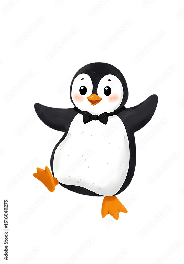 Naklejka premium Cute Cartoon Penguin Illustration: Happy Penguin in Bow Tie png, transparent background
