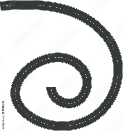 Wavy Curve road. Top view of racetrack. Winding road from top view vector illustration. Empty highway asphalt road, Ariel View Road, Empty highway black asphalt road with dividing lines.