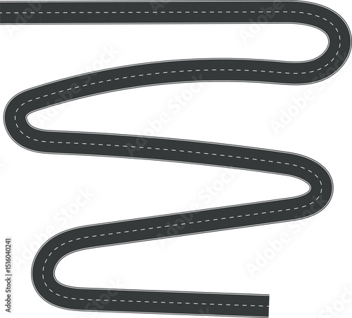 Wavy Curve road. Top view of racetrack. Winding road from top view vector illustration. Empty highway asphalt road, Ariel View Road, Empty highway black asphalt road with dividing lines.