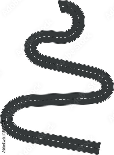 Wavy Curve road. Top view of racetrack. Winding road from top view vector illustration. Empty highway asphalt road, Ariel View Road, Empty highway black asphalt road with dividing lines.