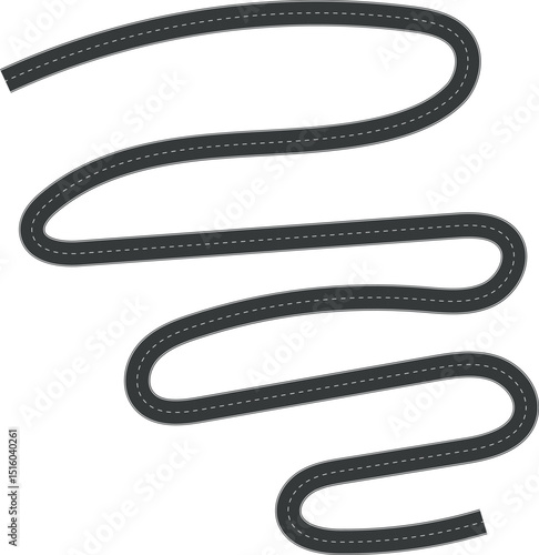 Wavy Curve road. Top view of racetrack. Winding road from top view vector illustration. Empty highway asphalt road, Ariel View Road, Empty highway black asphalt road with dividing lines.