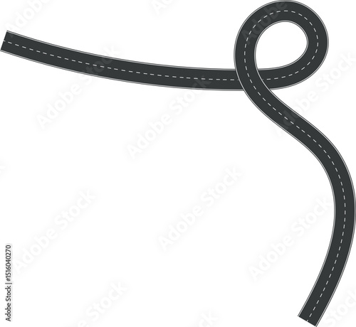 Wavy Curve road. Top view of racetrack. Winding road from top view vector illustration. Empty highway asphalt road, Ariel View Road, Empty highway black asphalt road with dividing lines.