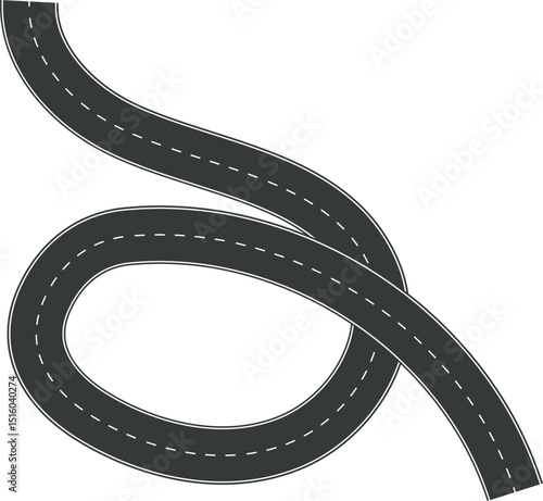 Wavy Curve road. Top view of racetrack. Winding road from top view vector illustration. Empty highway asphalt road, Ariel View Road, Empty highway black asphalt road with dividing lines.