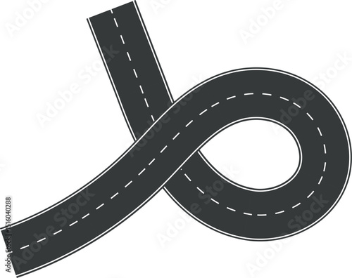 Wavy Curve road. Top view of racetrack. Winding road from top view vector illustration. Empty highway asphalt road, Ariel View Road, Empty highway black asphalt road with dividing lines.