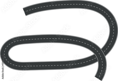 Wavy Curve road. Top view of racetrack. Winding road from top view vector illustration. Empty highway asphalt road, Ariel View Road, Empty highway black asphalt road with dividing lines.