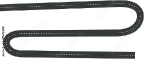 Wavy Curve road. Top view of racetrack. Winding road from top view vector illustration. Empty highway asphalt road, Ariel View Road, Empty highway black asphalt road with dividing lines.