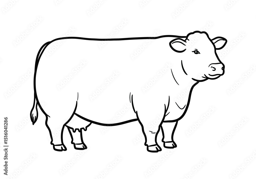 Fat cow drawing. It is a simple, black and white outline sketch of a plump cow, indicating a beef or dairy breed. Vector sketch line art draw. Fat cow drawing. It is a simple, black and white outline sketch of a plump cow, indicating a beef or dairy breed. Vector sketch line art draw.