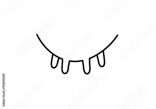 Cow udder drawing. It is a simple, black and white outline sketch of a cow's udder with four teats. Vector sketch line art draw.