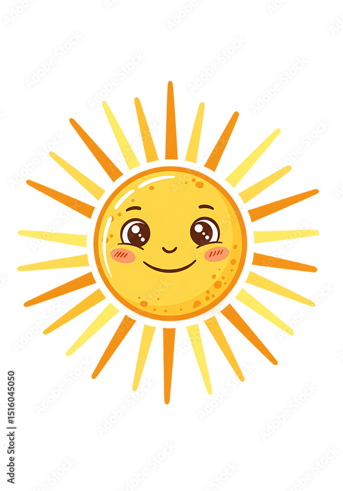 Cute Cartoon Sun Illustration: Happy Yellow Sun with Rays png, transparent background Cute Cartoon Sun Illustration: Happy Yellow Sun with Rays png, transparent background