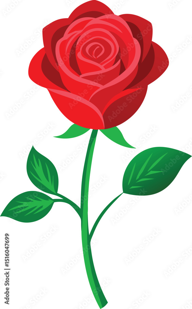 Obraz premium A single red rose with lush green leaves on a white background