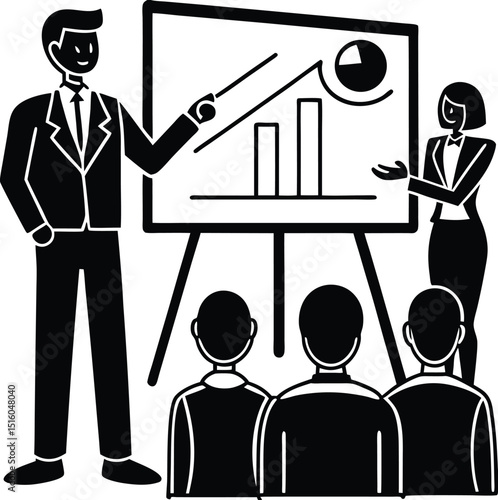 Business presentation with graph showing growth to a group of attendees