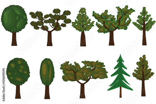 Set of trees design elements, flat graphic source