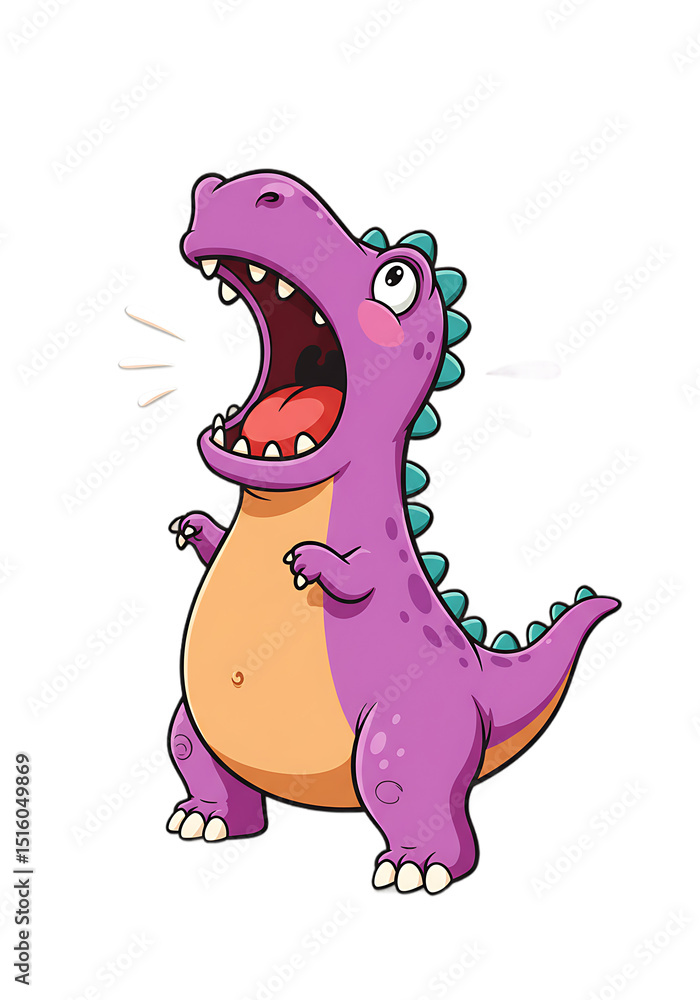 Fototapeta premium Cute Purple Dinosaur Illustration: Roaring Cartoon Dino png, transparent background