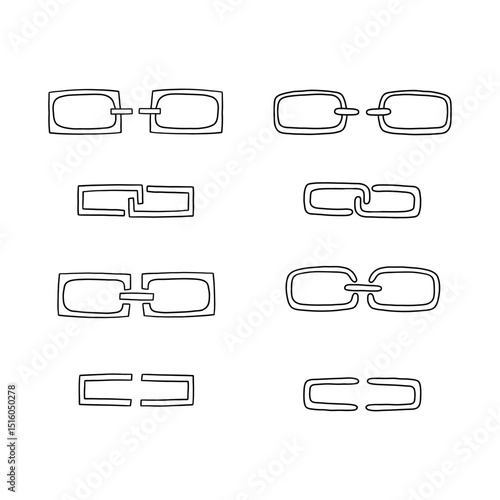 Doodle url unlink icon set. Weak disconnect outline broken gap unlink collection. Vector illustration