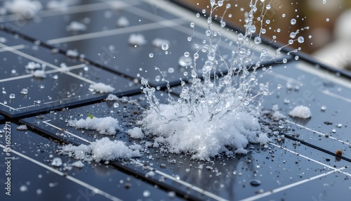 The photovoltaic surface demonstrates resilience against simulated hail impacts