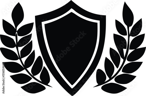 Black and white shield emblem with laurel wreath design