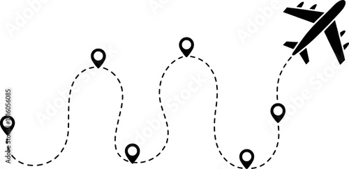 Airplane flight route map travel journey destination